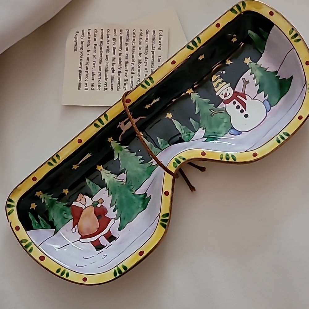 Kelvin Chen 2002 Enameled Copper Eye Glass Holder, Christmass Snowmann Theme